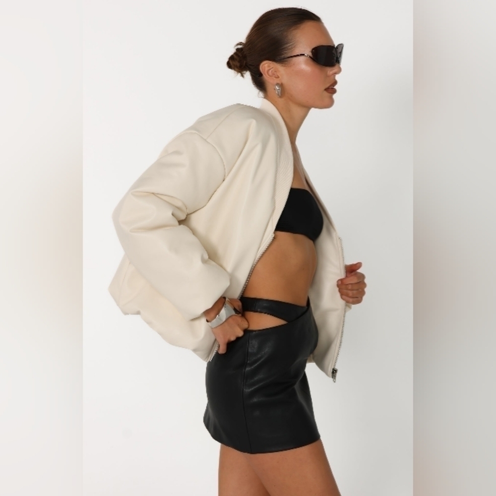 By Dyln Atticus Oversized Puffer Coat Faux Leather Bomber Jacket, Size M - Picture 6 of 15